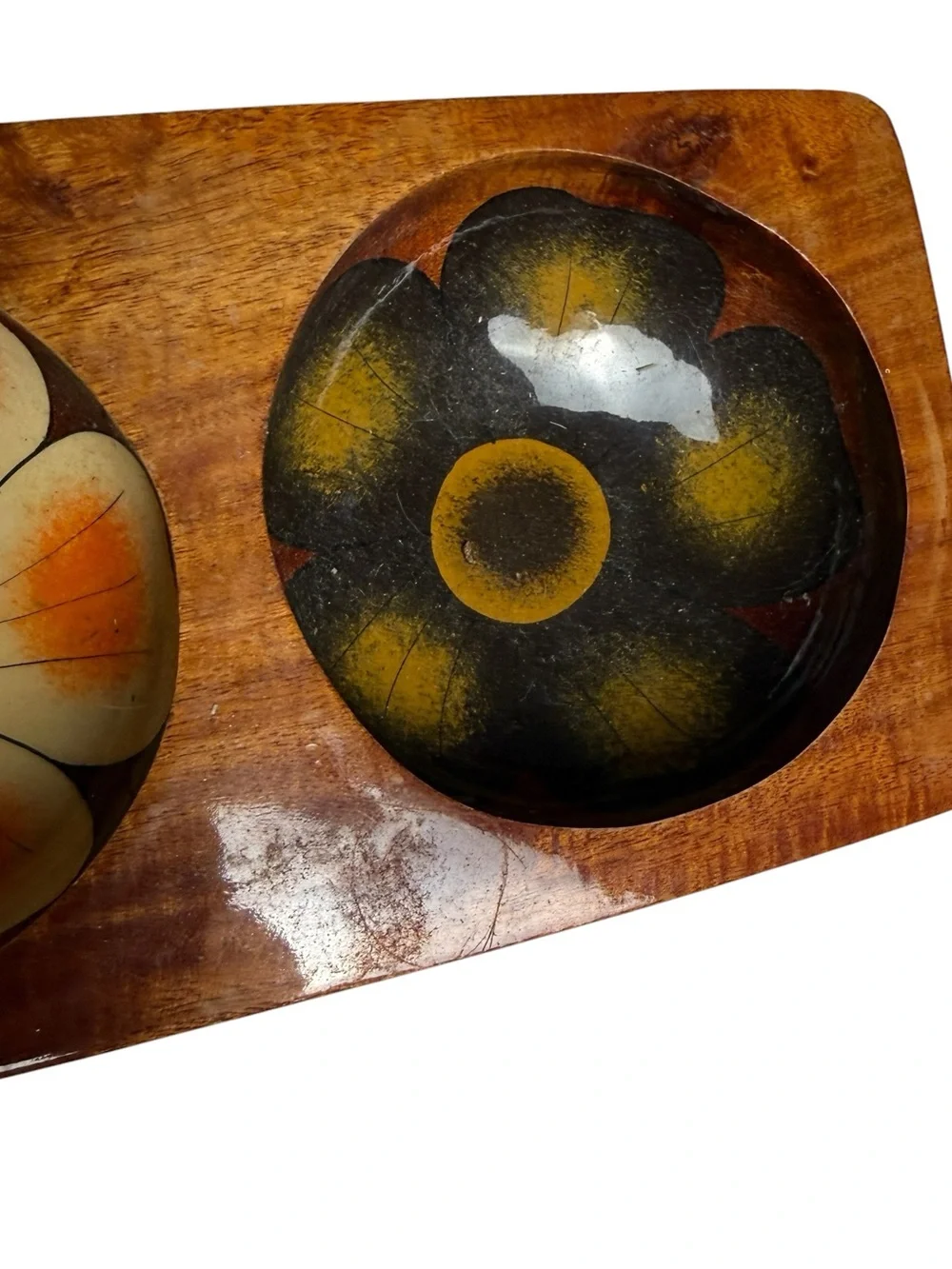 Hippie Jewelry Catch All Bowls 3 In 1 Wood Puerto Vallerta Mexico Floral Cottage